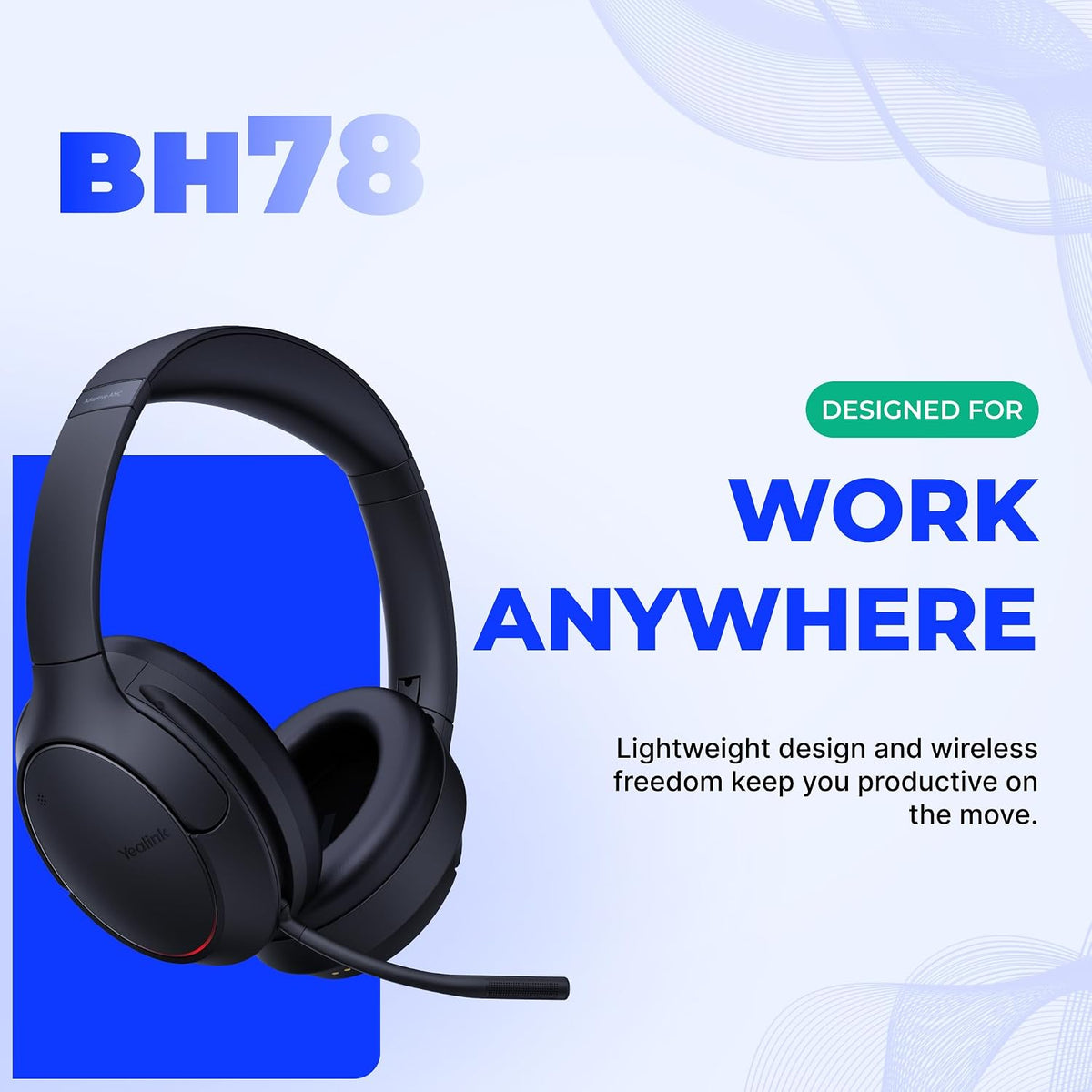 Yealink BH78 headset on charging stand with USB-C cable