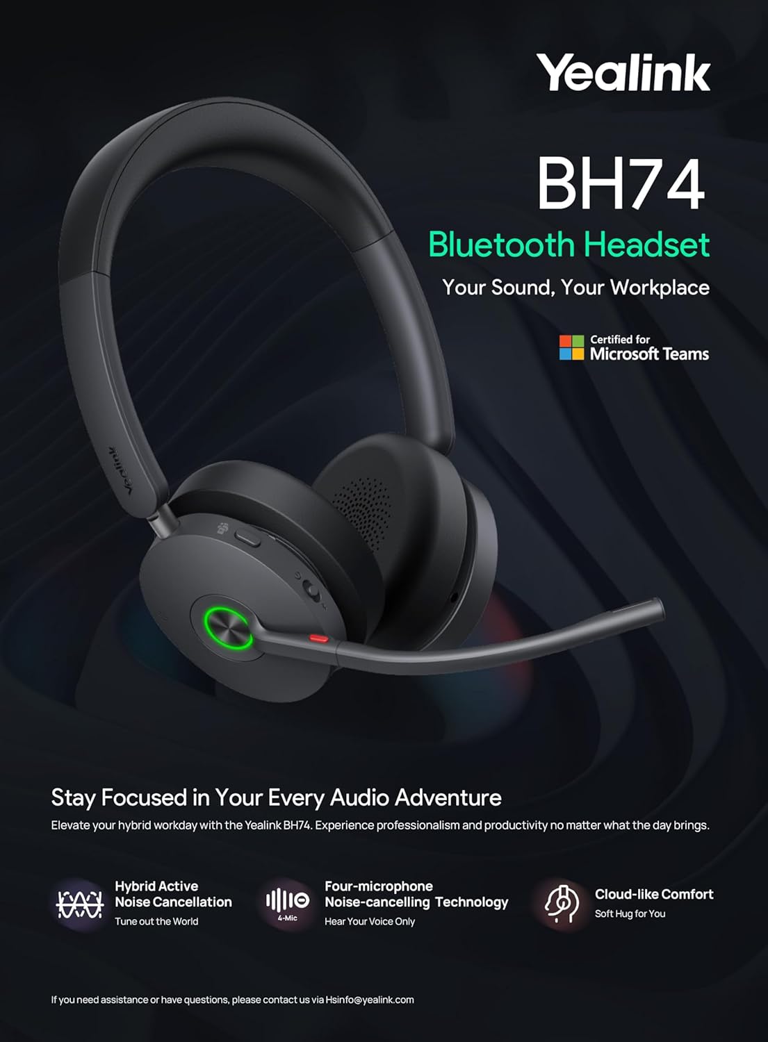 Yealink BH74 UC Wireless Bluetooth Headset USB — product image 3