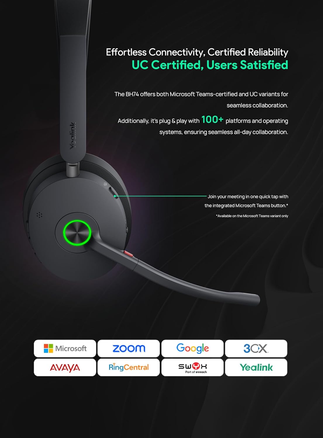 Yealink BH74 UC Wireless Headset with Charging Stand — product image 3